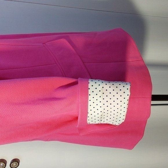 Talbots- Womens Pink Blazer/Suit Jacket Black & White Polka Dot lining Sz.12 - Picture 6 of 10